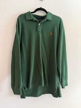 Men’s Ralph Lauren Green Long Sleeve Polo with Orange Pony- XL